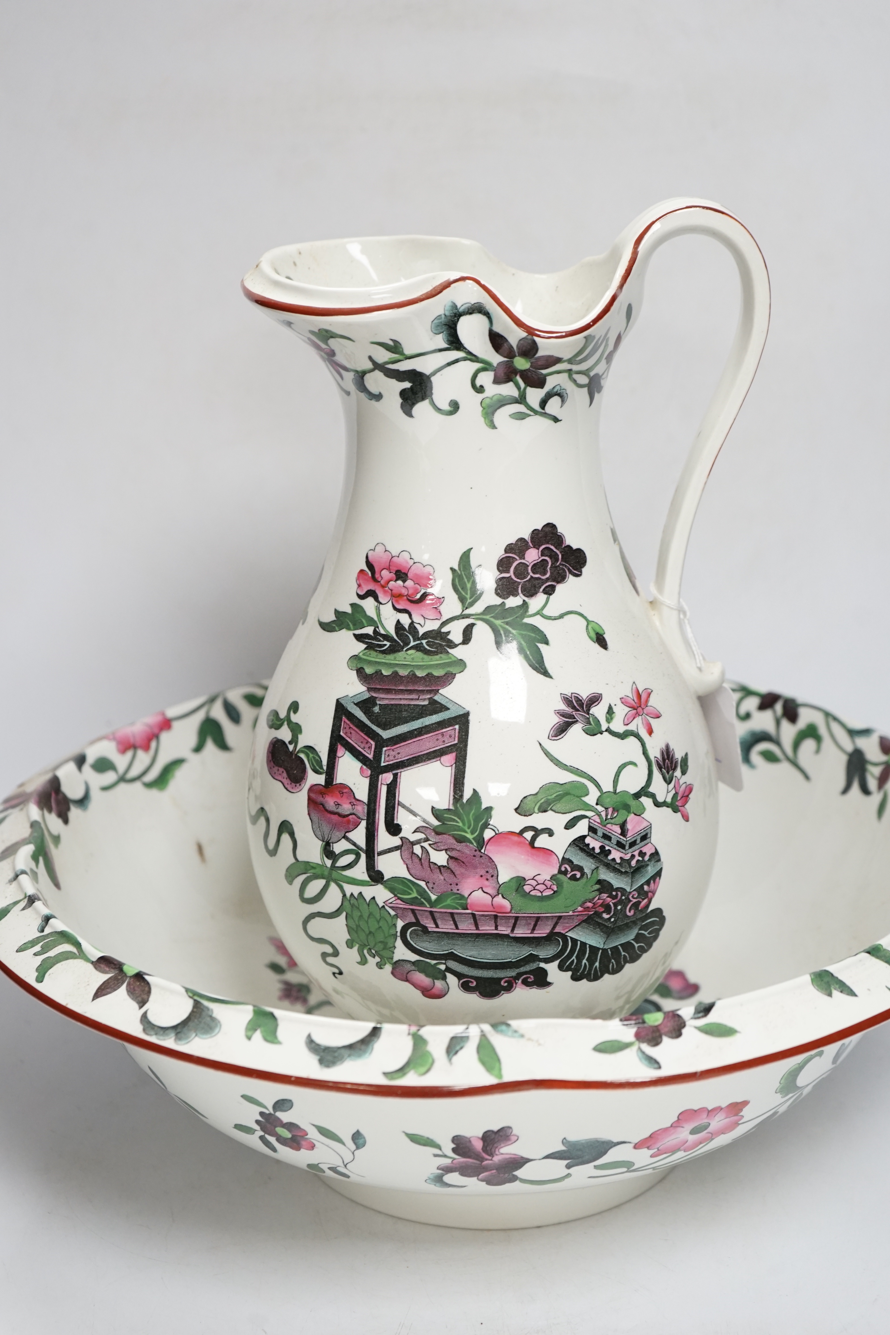 A Spode chinoiserie design jug and basin set